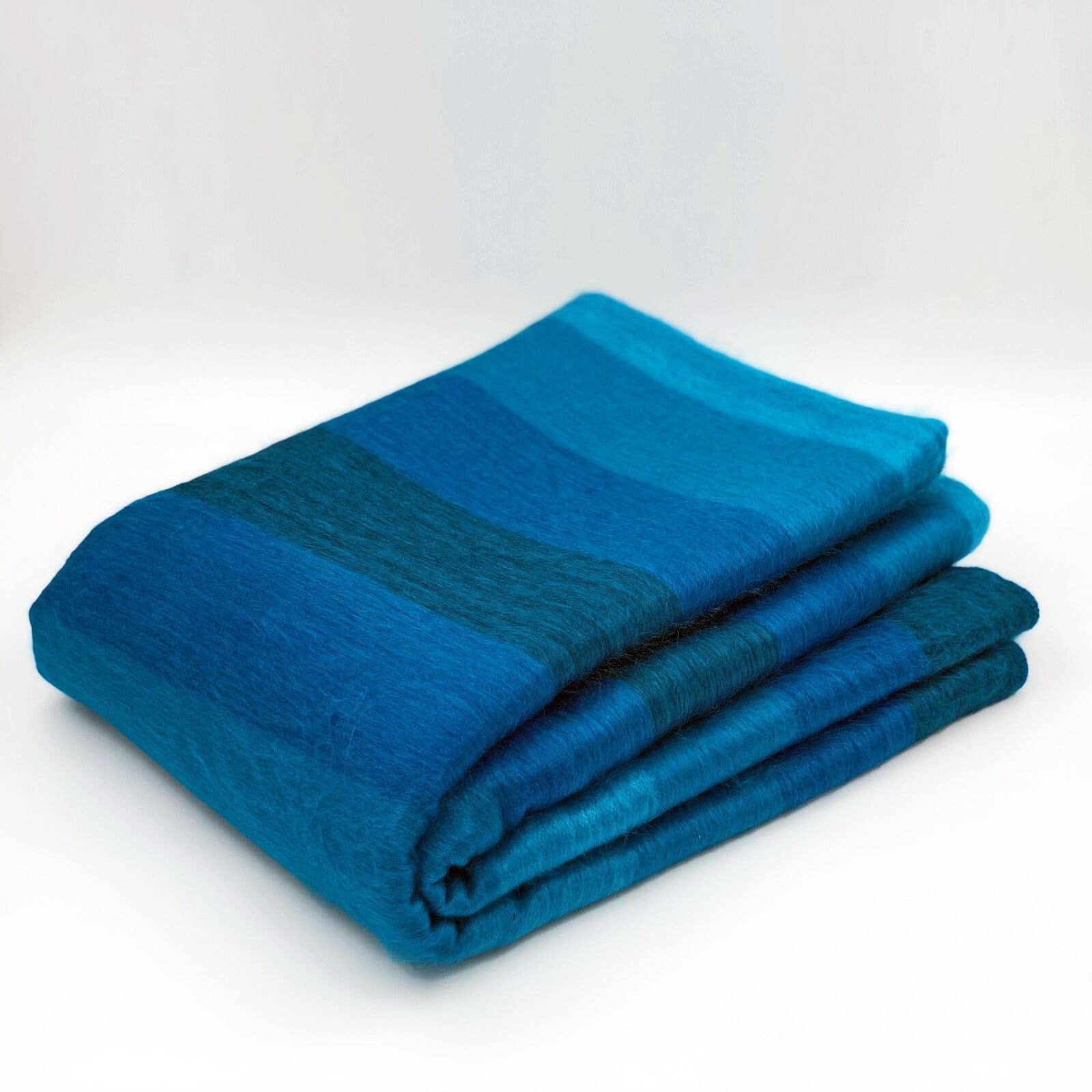 ECUALAMA Baby Alpaca Wool Throw Blanket, Blue-Turquoise Stripe, 90x65 in