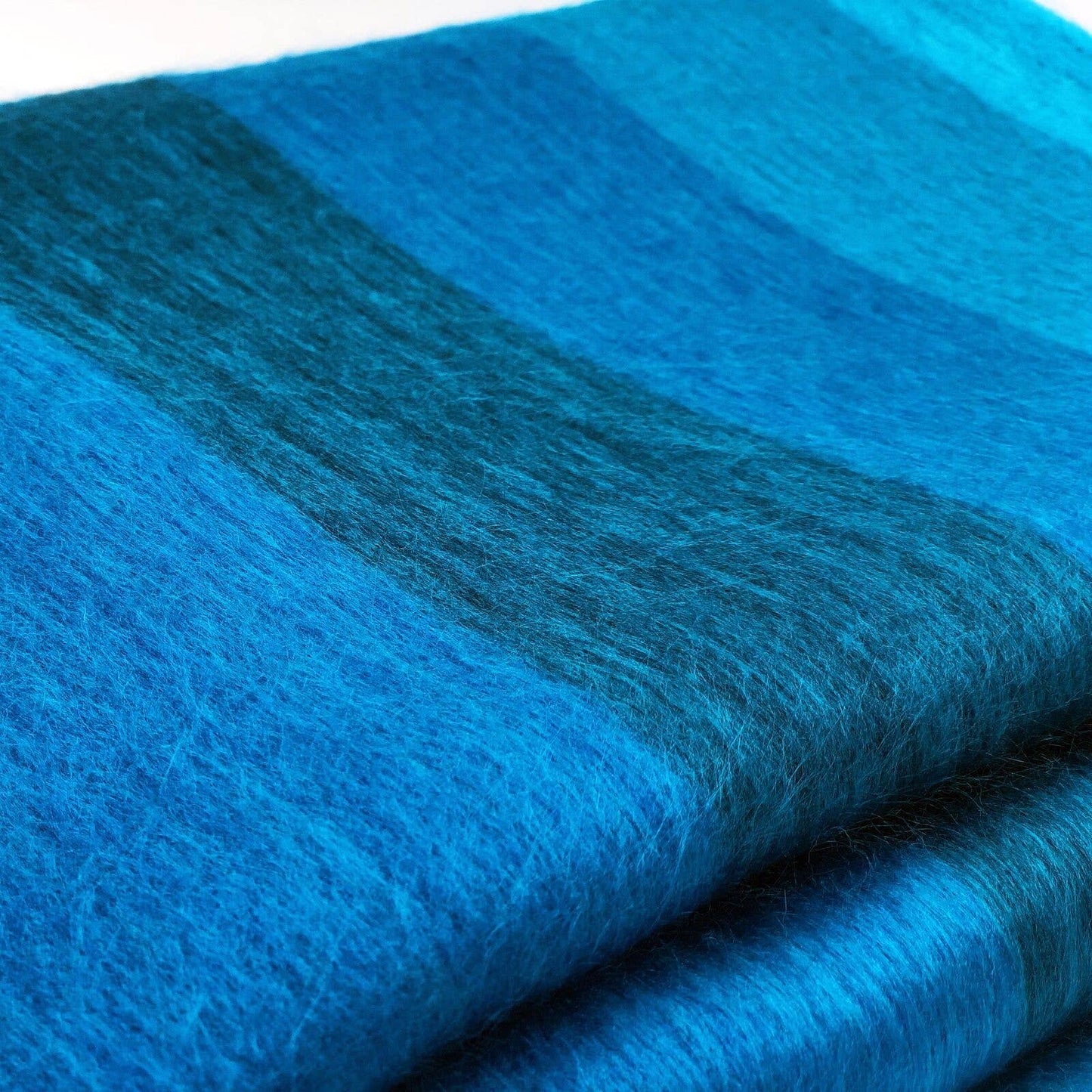 ECUALAMA Baby Alpaca Wool Throw Blanket, Blue-Turquoise Stripe, 90x65 in