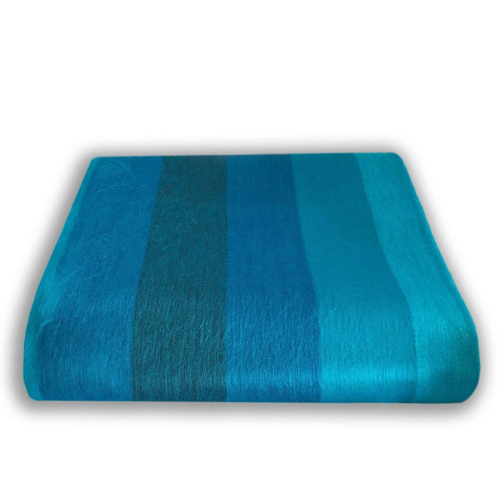 ECUALAMA Baby Alpaca Wool Throw Blanket, Blue-Turquoise Stripe, 90x65 in