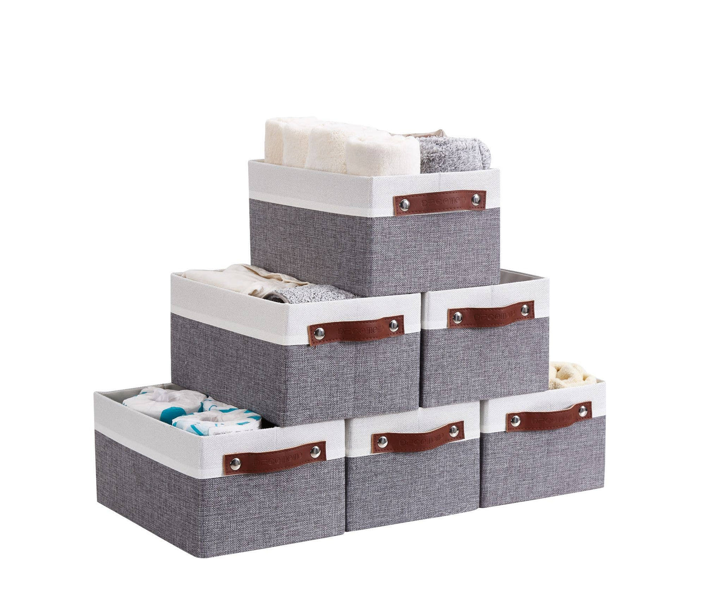 DECOMOMO Collapsible Fabric Storage Baskets, White/Grey, Set of 6