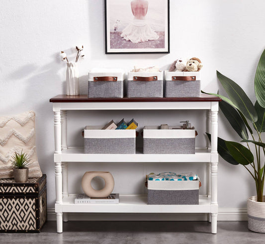 DECOMOMO Collapsible Fabric Storage Baskets, White/Grey, Set of 6