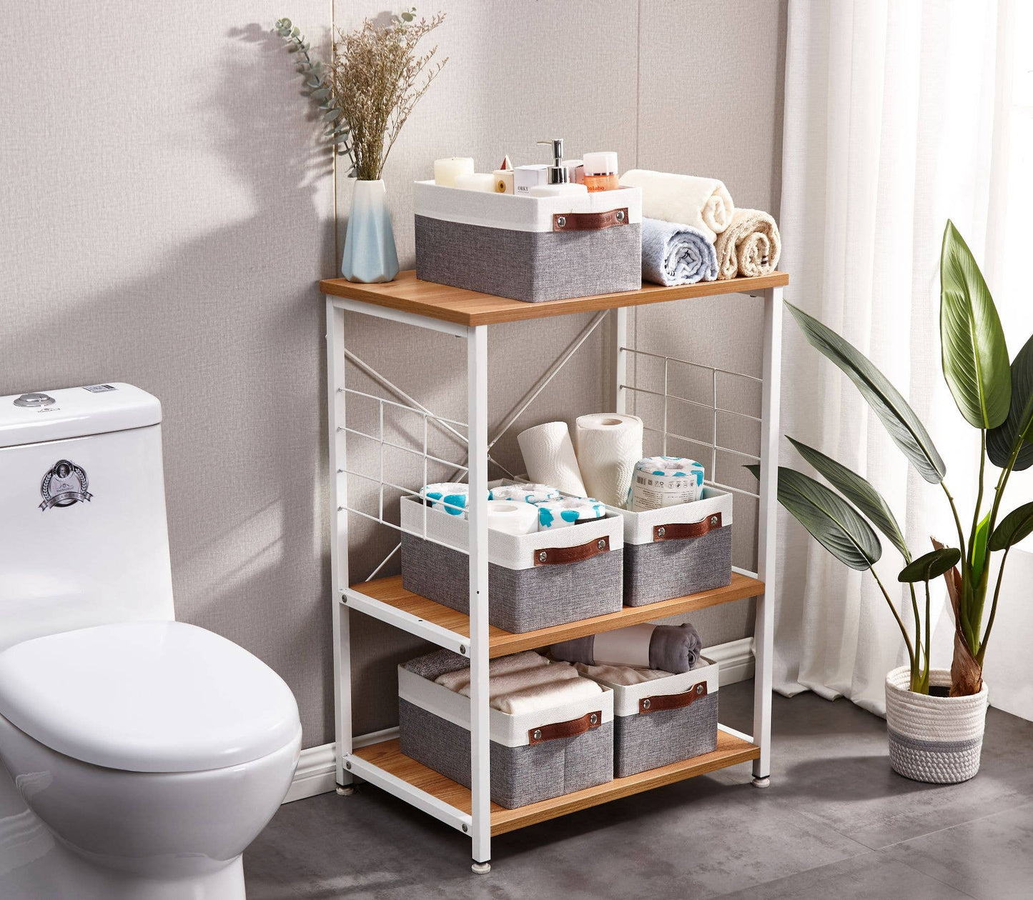 DECOMOMO Collapsible Fabric Storage Baskets, White/Grey, Set of 6