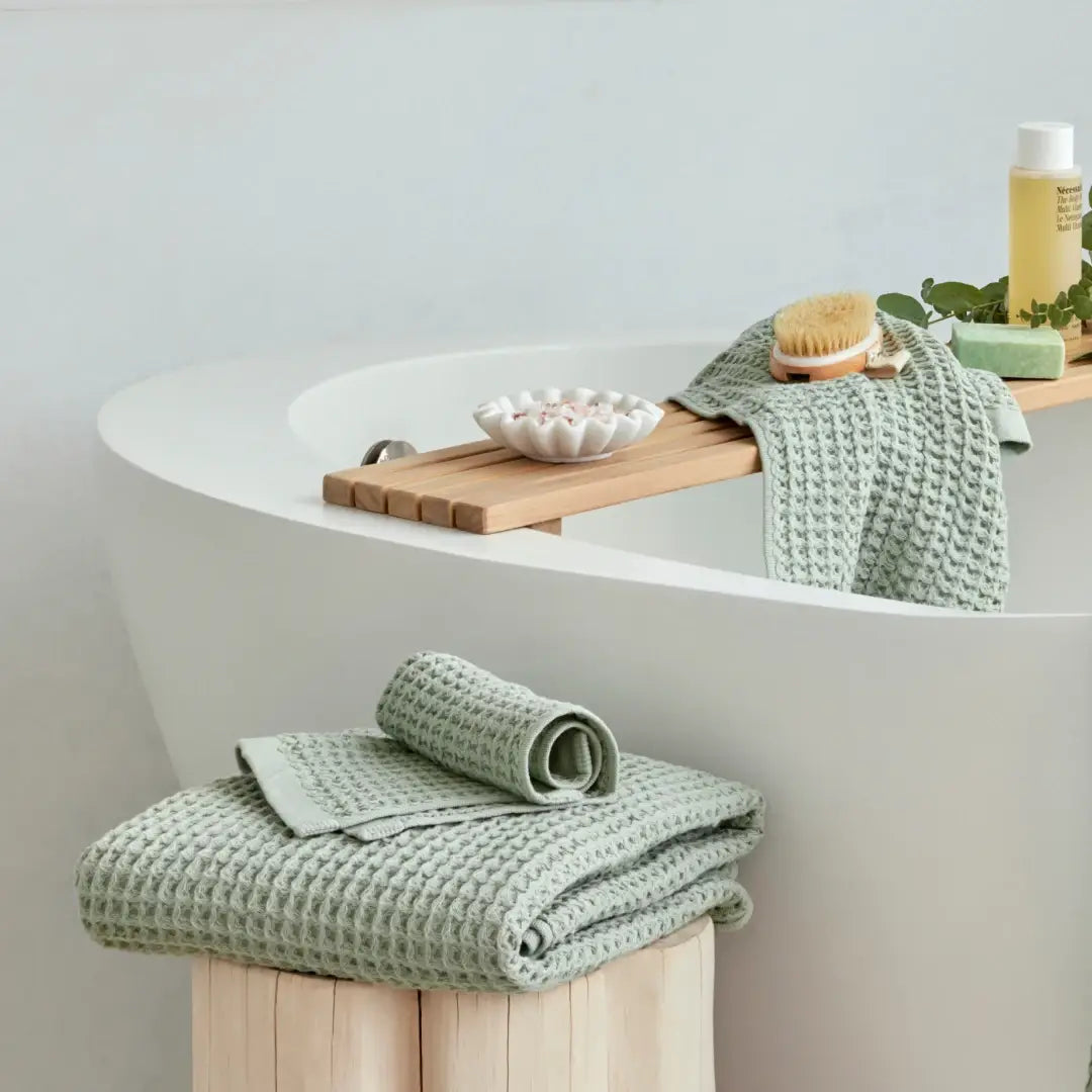 Onsen Waffle Weave Bath Towel Set, Supima Cotton, Sage, 3-Piece